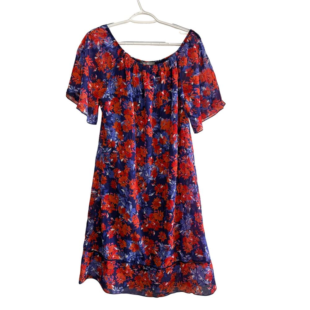 Signature Collection Floral Chiffon Dress Womens Large Peasant Cottagecore boho‎